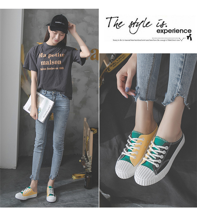 Mùa hè 2018 mới giày bốt nửa kéo nữ sinh viên Harajuku ulzzang một đôi giày lười giày hoang dã giầy đen nữ