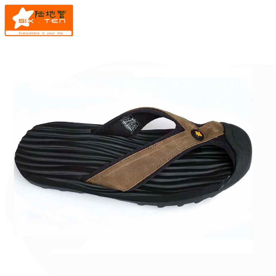 Classic SIXTEN men's beach sandals flip-flop cowhide massage bottom bag head fashion summer waterproof slippers