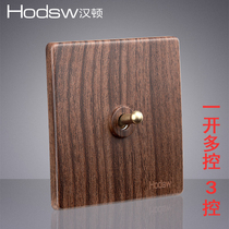 Hodsw Hamilton wood grain brass lever one-open multi-Control 1 open 3-control halfway switch walnut triple panel