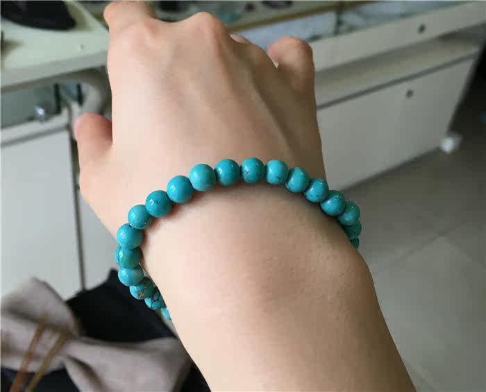 手饰/手串 迷人小精品 高瓷高蓝 原矿绿松石手链 深蓝玉化 湖北洞子沟 7mm