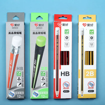 Hobbies rubber head pencil HB triangle hexagonal round wooden pole pencil positive posture children Primary School 2B exam writing