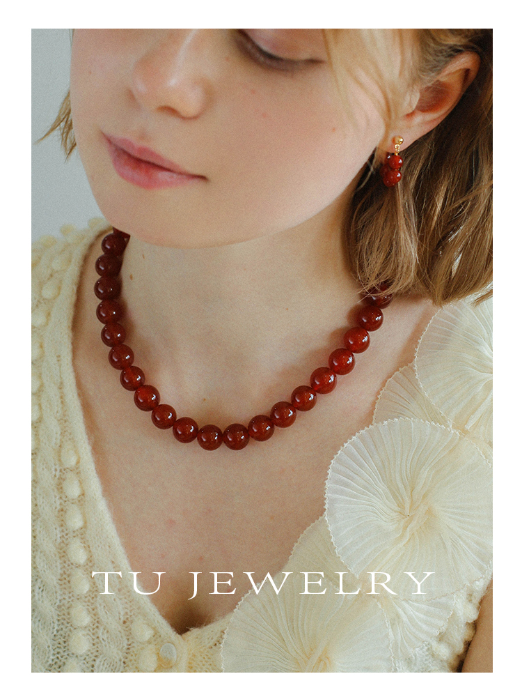 JEWELRY紅瑪瑙女小眾手工串珠