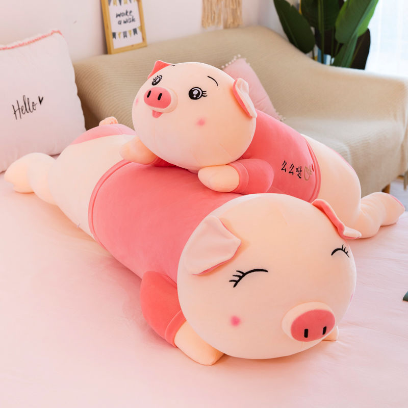 Cute pig plush toy bed sleeping long pillow doll doll doll girl super soft birthday gift