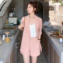 Short sleeve small suit jacket Womens thin section 2021 New summer loose wide leg shorts Two sets Western suit suit