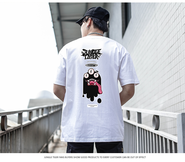 Mùa hè mới đi rừng hổ thời trang đường phố graffiti áo thun Sáng tạo giả mạo quái vật nhỏ phim hoạt hình quần áo cotton nam ngắn tay áo phông nam cao cấp