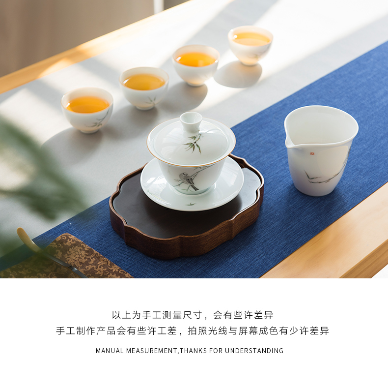 Jingdezhen ceramic kung fu tea set them hand draw three tureen teacup only a single thin body large bowl is not hot