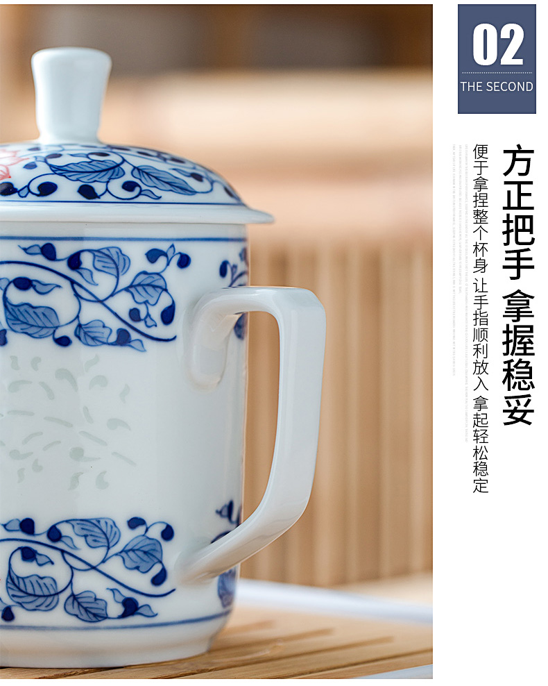 Jingdezhen blue and white youligong ceramic cups hand - made office of restoring ancient ways and exquisite cup tea cups with cover glass