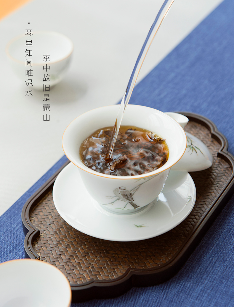 Jingdezhen ceramic kung fu tea set them hand draw three tureen teacup only a single thin body large bowl is not hot