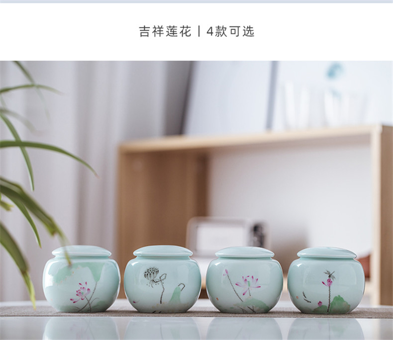 Jingdezhen pure hand - made ceramic seal pot lotus tea pot storage tanks moistureproof pure manual large tea accessories