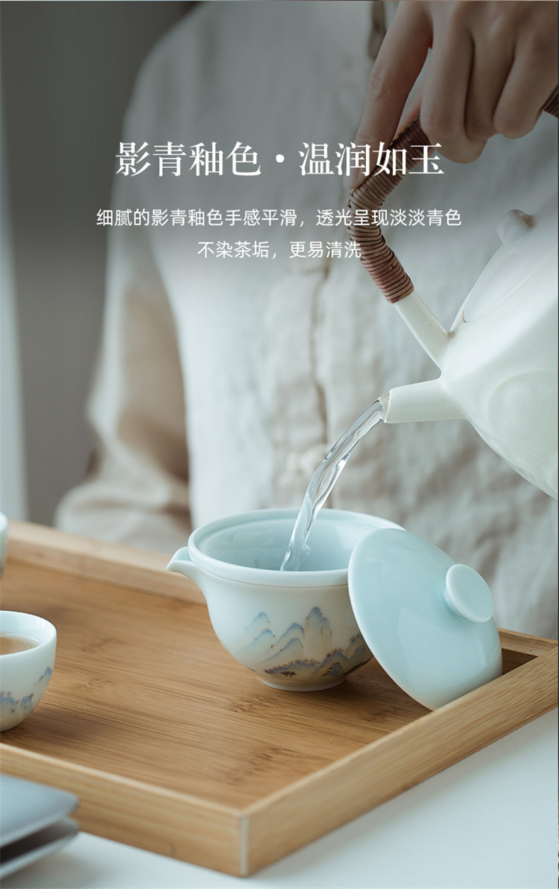 Jingdezhen single tourism kung fu tea sets, small portable is suing travel pure hand - made crack cup a pot of two cup