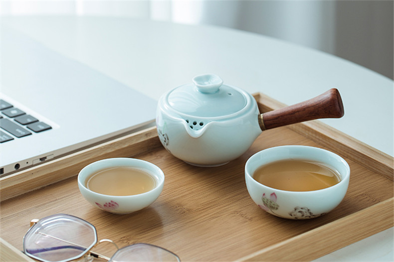 Pure hand travel crack cup a pot of 2 cup with mercifully kung fu tea sets a single portable is suing jingdezhen