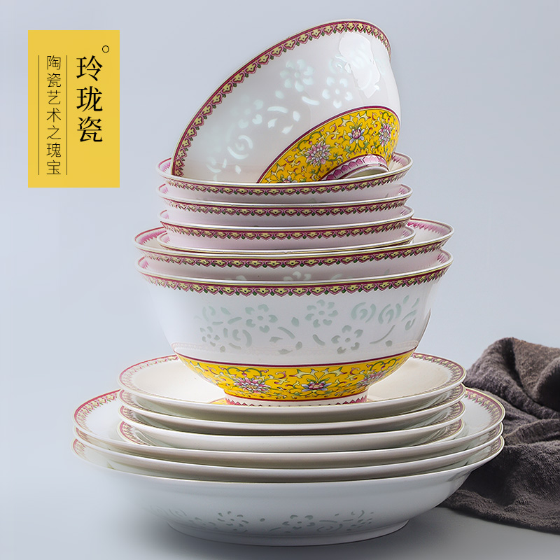 Palace of Chinese style and exquisite porcelain enamel tableware suit jingdezhen bowls of ipads plate suit household ceramic dishes