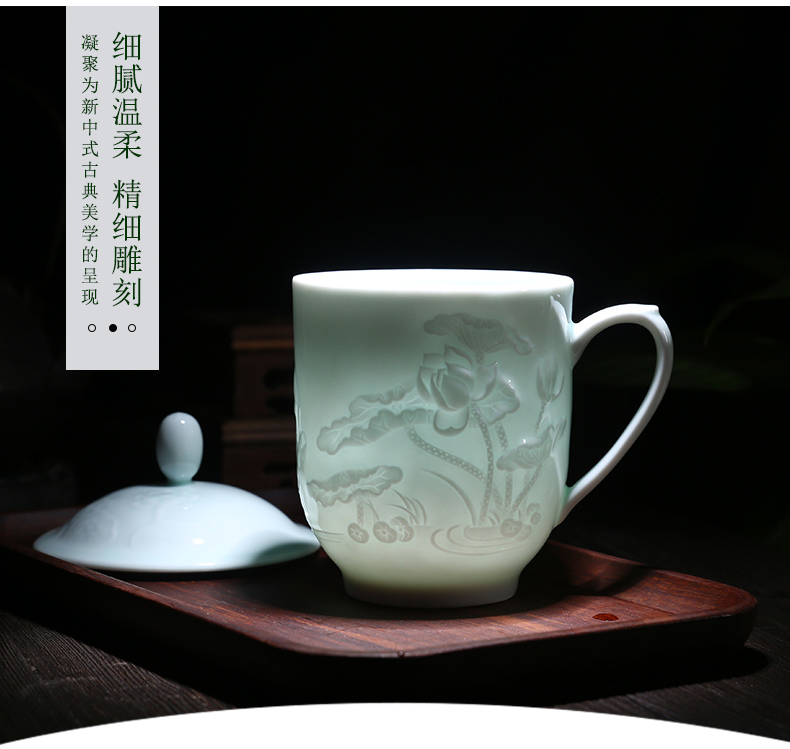 Shadow blue its jingdezhen ceramic cups checking porcelain teacup office tea cups with cover glass