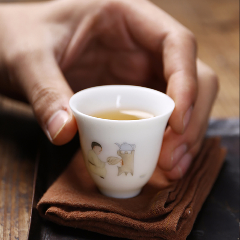 White porcelain hand - made suet jade master cup single cup small ceramic cups sample tea cup household kung fu tea sets tea pot