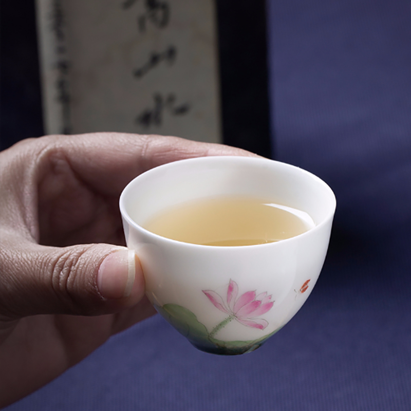 Suet jade porcelain ceramic masters cup hand - made lotus home white porcelain kung fu tea set cup sample tea cup teapot