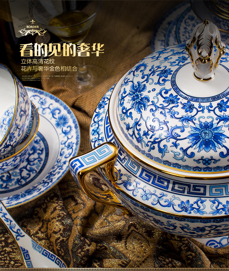 Dishes suit household ipads porcelain tableware jingdezhen high - grade court central American colored enamel key-2 luxury club gifts