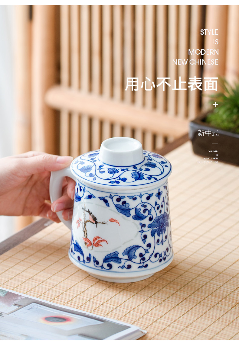 Jingdezhen and exquisite porcelain office blue and white powder enamel tea cup hand - made separation filter cup tea cups