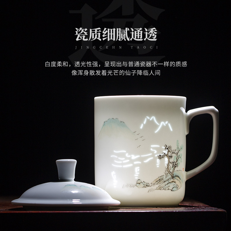 Hand made exquisite office cup of jingdezhen porcelain enamel household with cover glass ceramic cups large tea cups