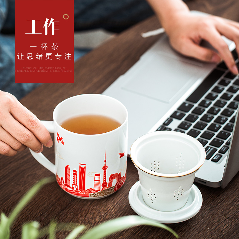 Ceramic cups tea cups with cover cup tea separation office cup with the personal one cup tea cup