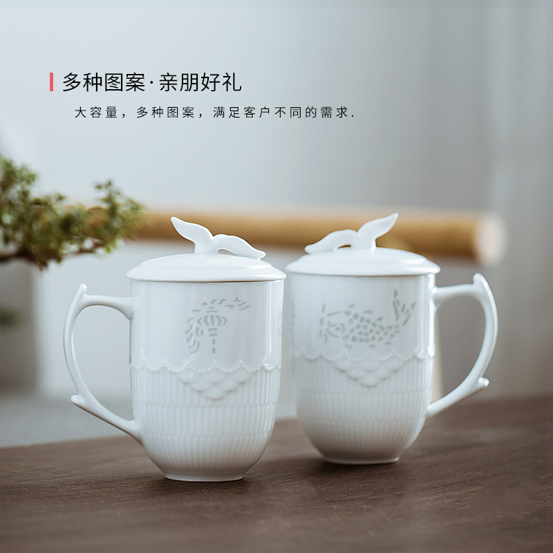 Jingdezhen ceramic cups lid mark a glass office make tea cup home child hollow out and exquisite porcelain cups