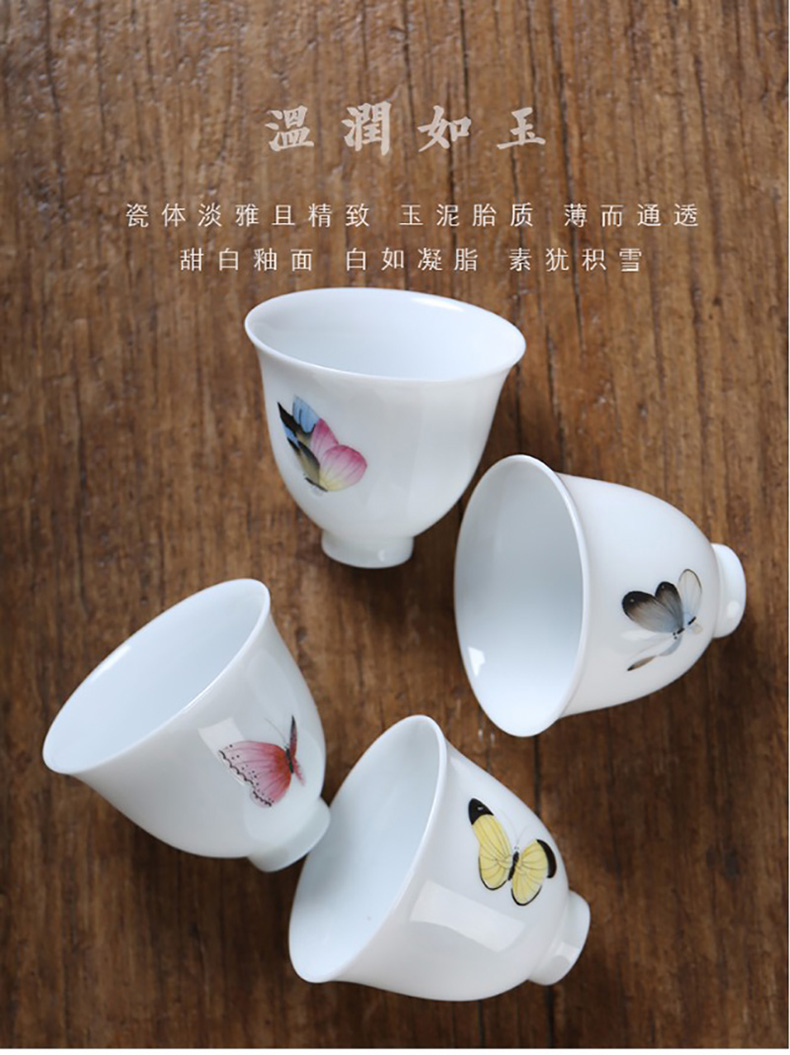 Jingdezhen hand - made kung fu tea set suit household sample tea cup white porcelain three tureen ceramic famille rose, a whole set of cups