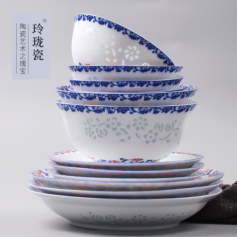 Jingdezhen blue and white porcelain tableware suit exquisite dishes home wedding gifts ceramic dishes Chinese contracted tableware