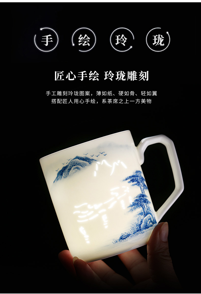 Jingdezhen glaze under the blue and white and exquisite hand - made ceramic cups with cover tea tea cup cup home office