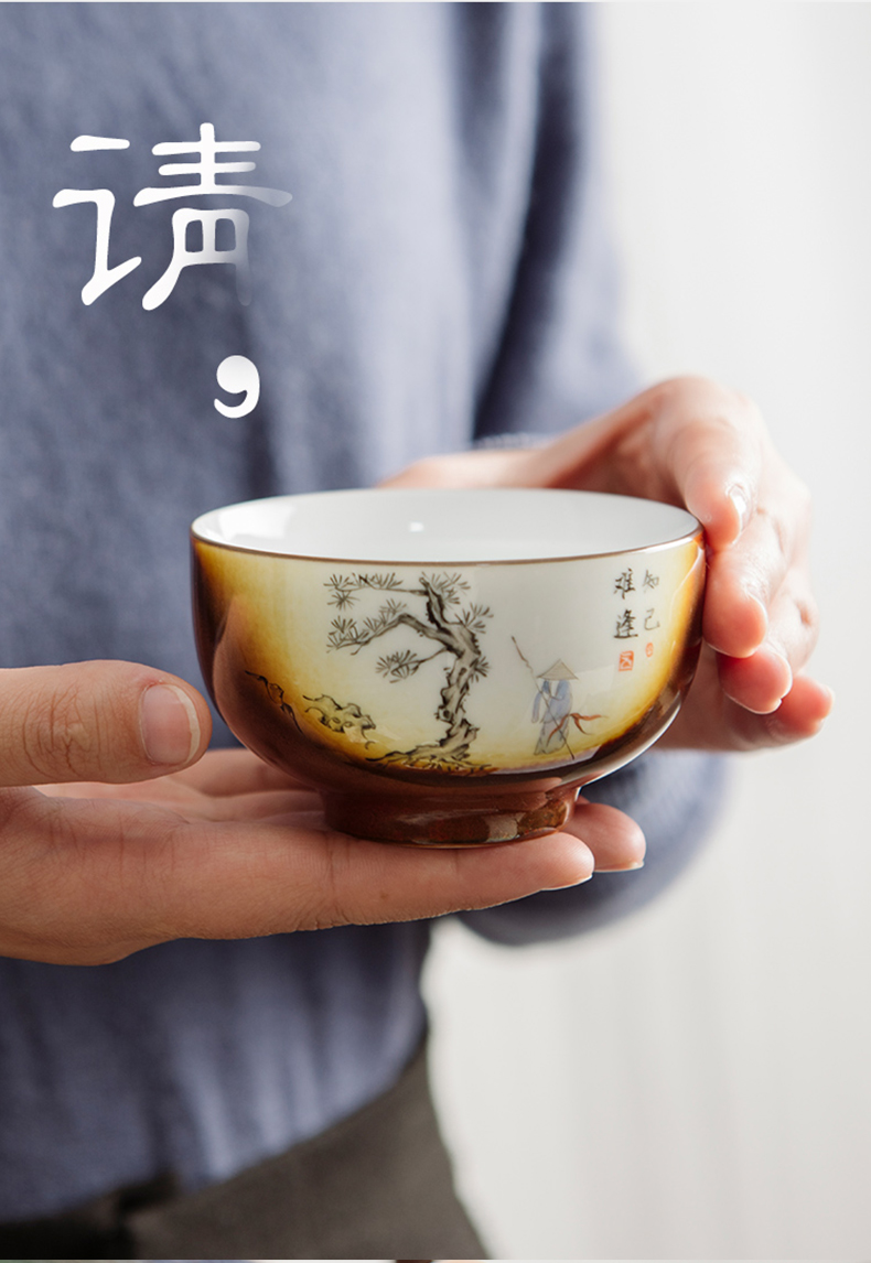 Jingdezhen hand - made tea sample tea cup single cup men 's large master kung fu tea cup move up by hand