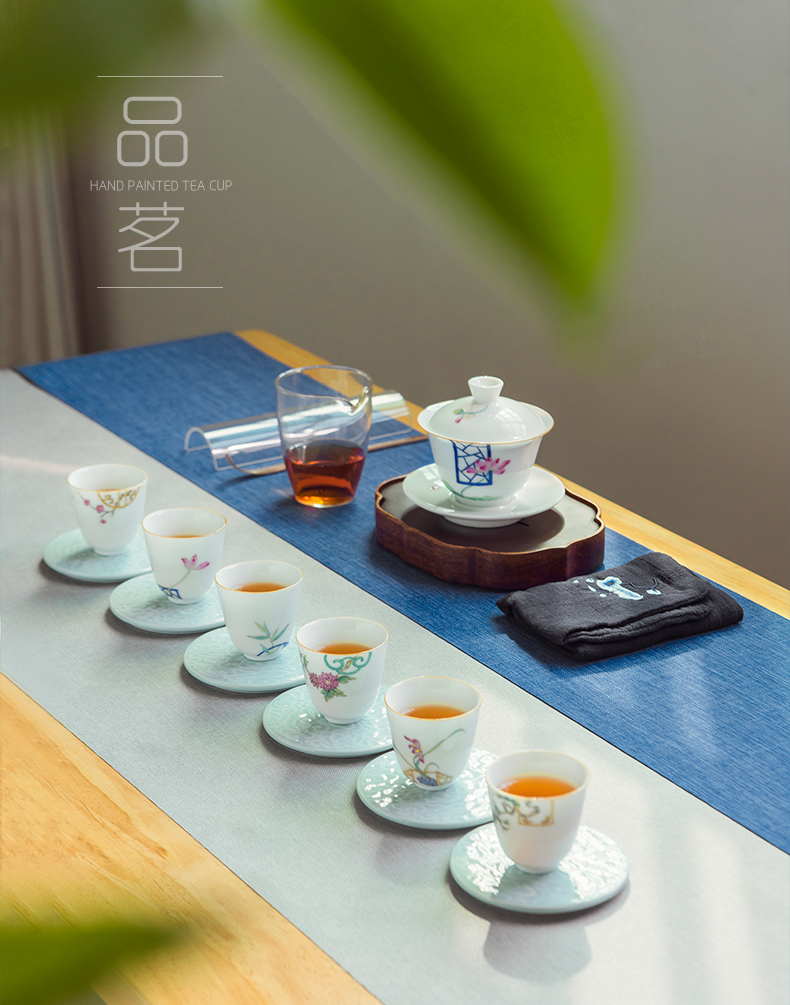 Jingdezhen kung fu tea set checking ceramic colored enamel household sample tea cup single small teacups hand - made the master CPU