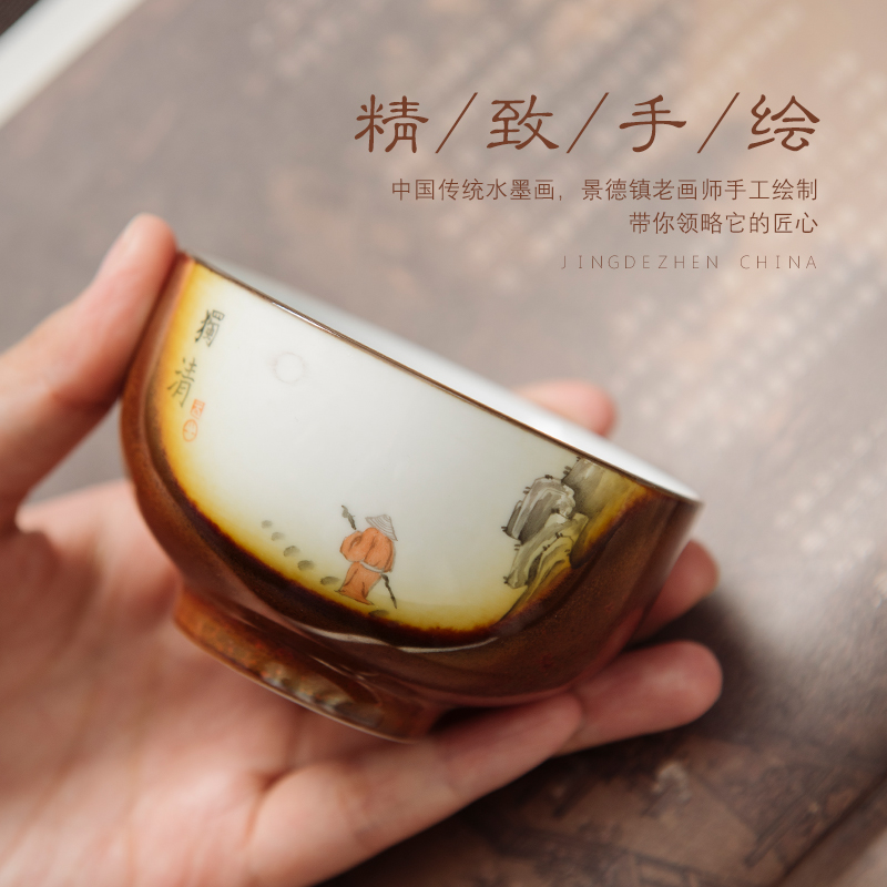 Jingdezhen hand - made tea sample tea cup single cup men 's large master kung fu tea cup move up by hand