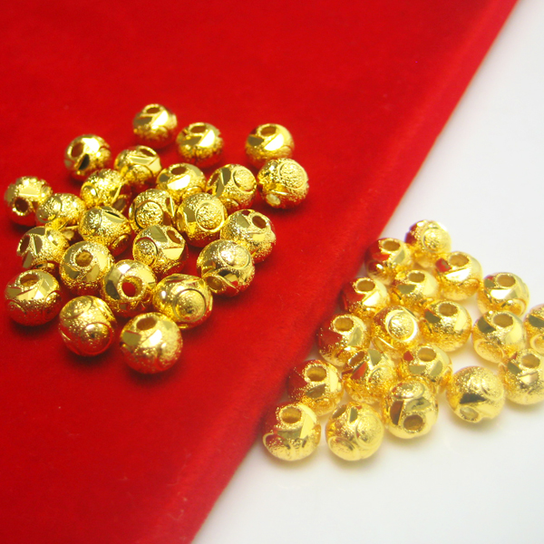 Gold transfer beads 9999 foot gold Golden Son Real Golden Road Pass Small men and women beads Handmade round Pearl Beads Jewelry