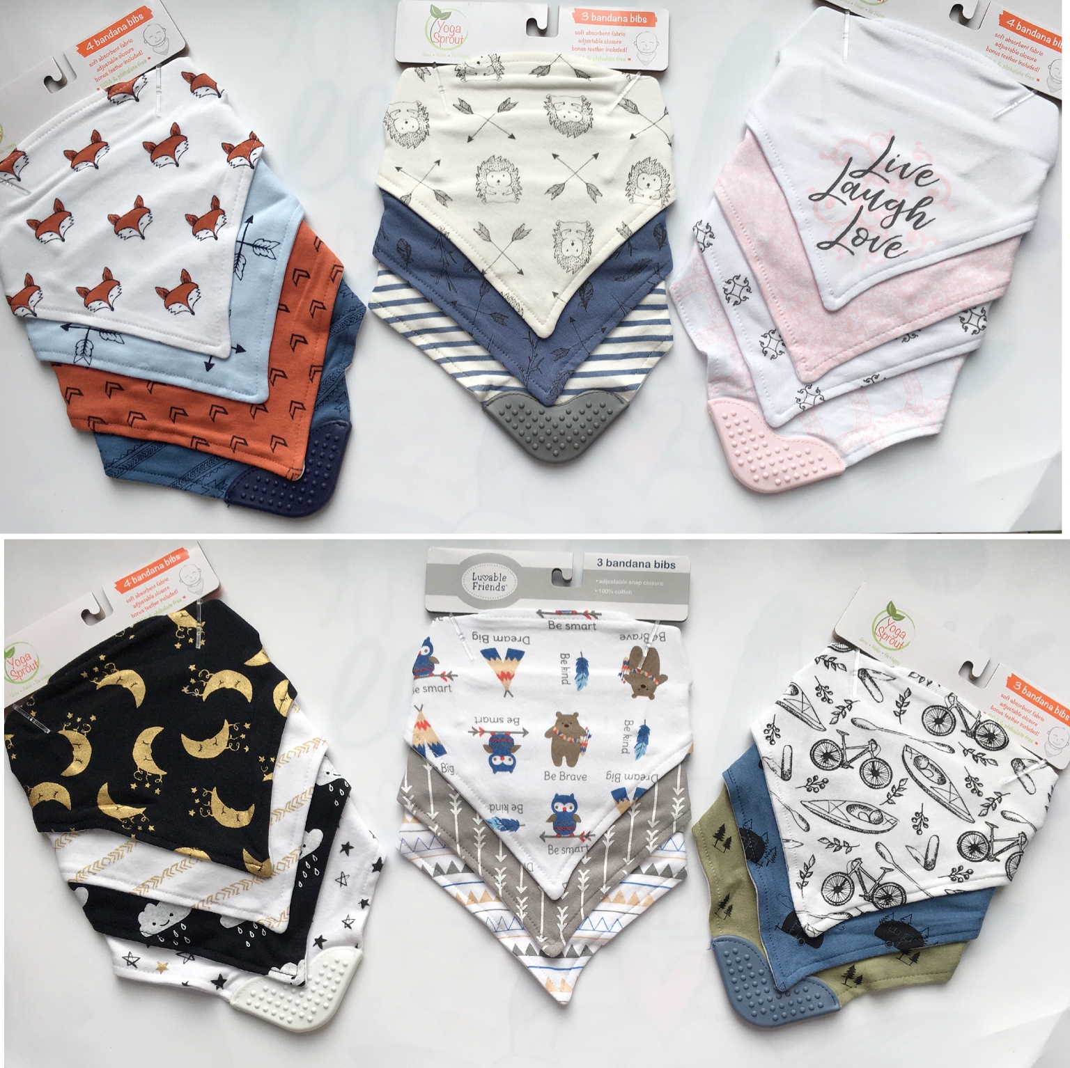 Yoga Sprout pure cotton absorbent baby saliva towel triangular towel spring and summer thin boys and girls three packs