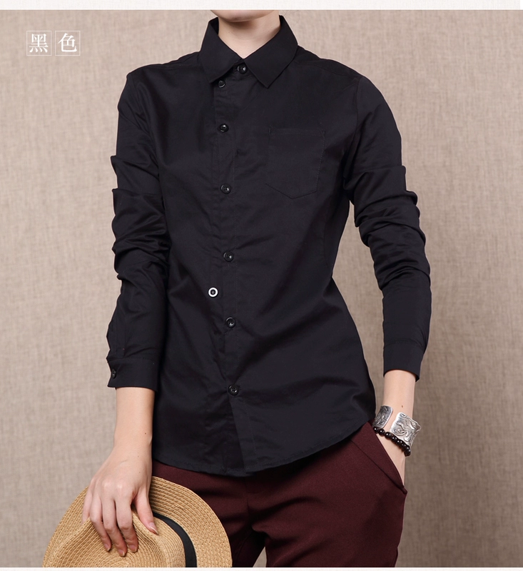 Yiyi Jiangnan 2018 xuân mới cotton trắng tay áo dài Cổ áo vuông cổ dài phần chuyên nghiệp mặc nữ K537
