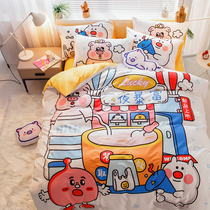 Cotton cute cartoon 4 four-piece set ins Wind cotton quilt cover sheets people childrens bedding dormitory three-piece set