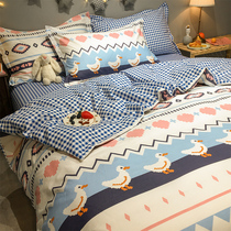 ins Wind cute cartoon cotton 4 four-piece Net Red Girl heart cotton bedding three-piece bed sheet quilt cover