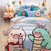 ins Wind cute cartoon cotton 4 four-piece Net Red Girl heart cotton bedding three-piece bed sheet quilt cover
