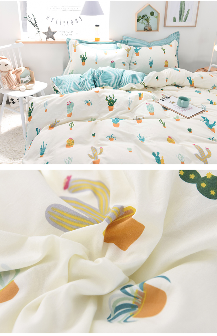 Ins xương rồng Bắc Âu gió đơn giản cotton đôi 4 bốn bộ giường cotton ký túc xá sinh viên ba mảnh gối mền 2 trong 1