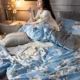 ins và đơn giản lưới tinh thể san hô đỏ gia đình nhung bốn flannel bông giường bông cộng với ba bộ khăn trải giường chăn - Bộ đồ giường bốn mảnh