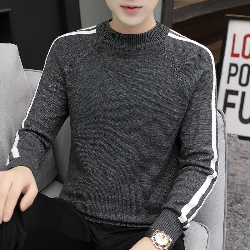 Sweater men's 2022 autumn and winter bursting with round-collar needlework trendsetters with warm spring and autumn beating undershirt thickened woolen sweater