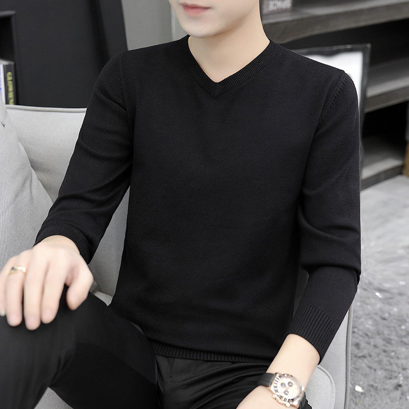 V collar sweater men's 2022 autumn winter new Korean version of the bottom needle cardiovert hooded sweatshirt hooded mandress trendy sweatshirt