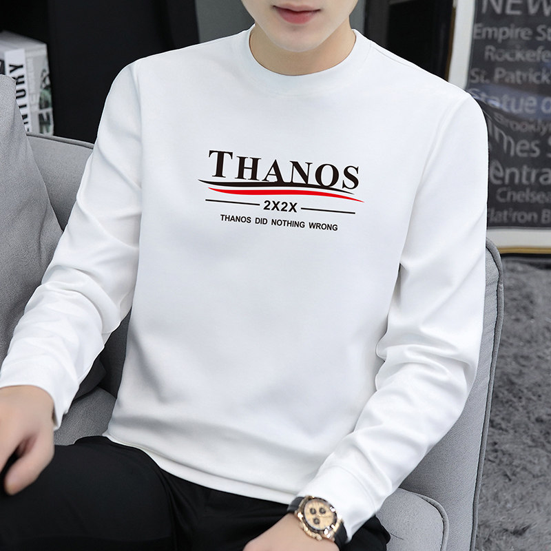 Trend white round neck long sleeve thick cotton T men 2021 autumn and winter new trend brand printing hooded loose jacket top