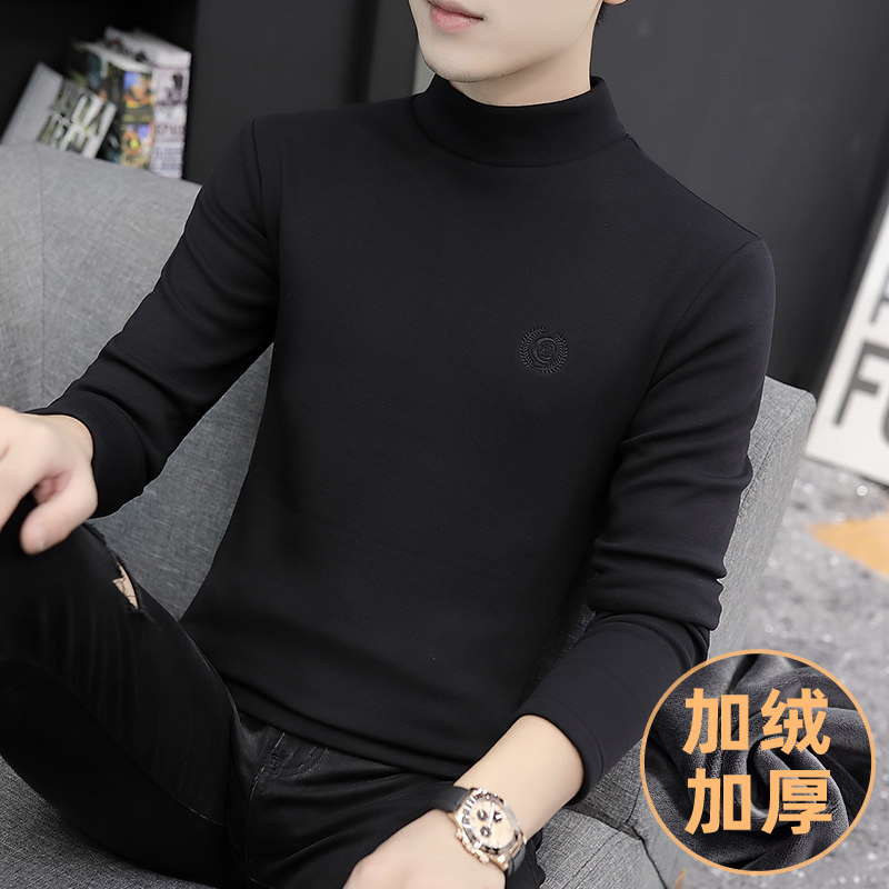 Nansuede men's long sleeves T-shirt autumn and winter new products half high collar pure color Chauded with undershirt Korean version T-shirt tide
