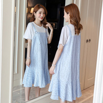 Maternity dress summer dress fashion 2021 new top loose medium long maternity dress tide mother summer woman