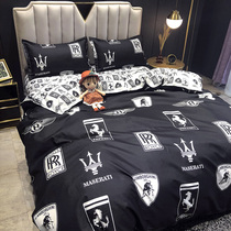 INS Nordic net Red car label black duvet cover 1 8m bedding four-piece set of sheets Student dormitory 4 three-piece set