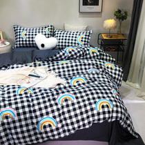 ins fashion lattice dormitory Single 150X200X230 quilt cover double 180X220cm quilt cover 2 0X2 3 meters