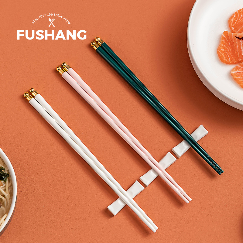 Environmentally friendly light and luxurious ceramic chopsticks for domestic high temperature resistant ceramic chopsticks tableware high-end anti-slip chopsticks 10 Double gift-giving