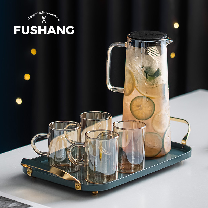 Heat-resistant and explosion-proof cold water pot Water tool suit Home High boron Silicon glass Cup hot water cup Home juice glass jug