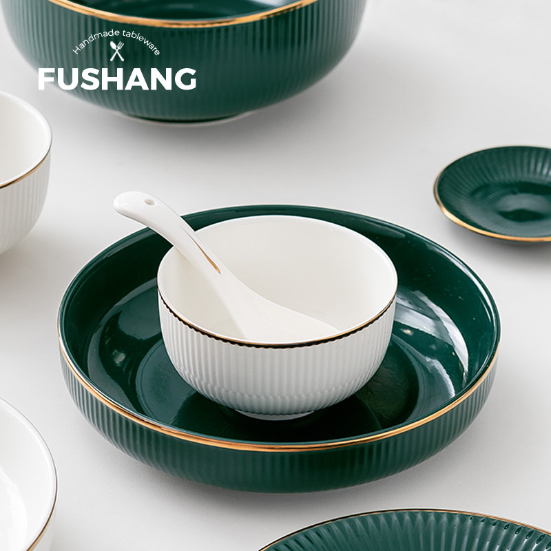 Household light luxury Phnom Penh tableware creative ceramic eating bowl soup bowl salad bowl steak plate soup plate microwave oven suitable