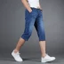 Mùa hè quần lửng denim co giãn cao nam quần cắt cạp thun co giãn size lớn quần trẻ nam quần 7 điểm - Quần jean