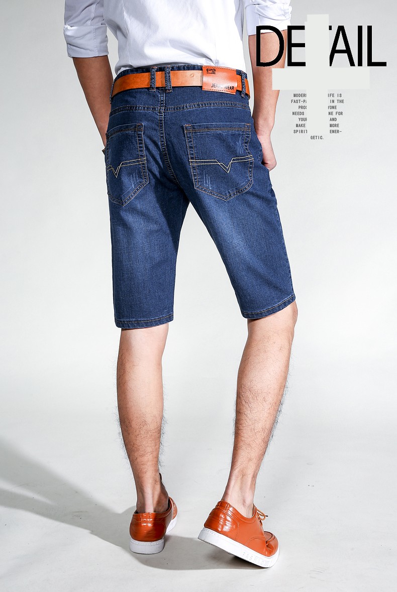 Quần short denim nam trung niên thẳng kích thước lớn mùa hè phần mỏng cộng với phân bón để tăng chất béo, chất béo casual stretch cắt quần